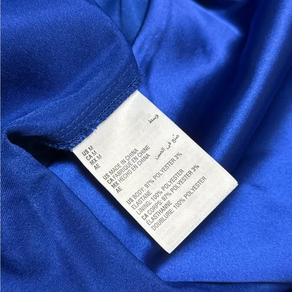 NWT Bar III Royal Blue Satin Long Sleeve Wrap Dress Career Cocktail Event - Picture 5 of 10